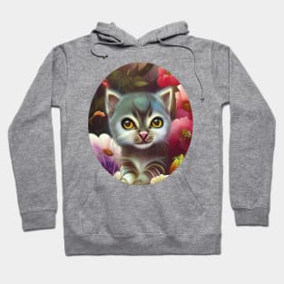 Kitty dreamy adorable Portrait in Magic Floral Garden Hoodie